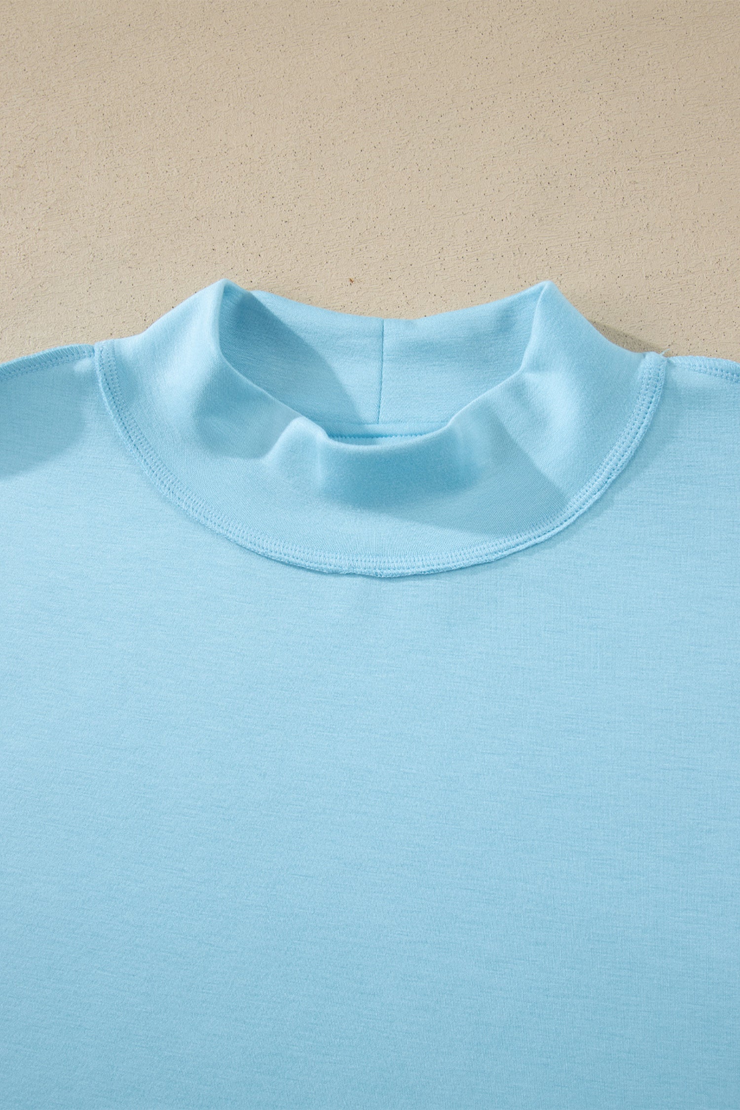Mist Blue Solid Color Exposed Seam Mock Neck Oversize Tee Casual Shorts 2pcs Outfit 🇺🇸