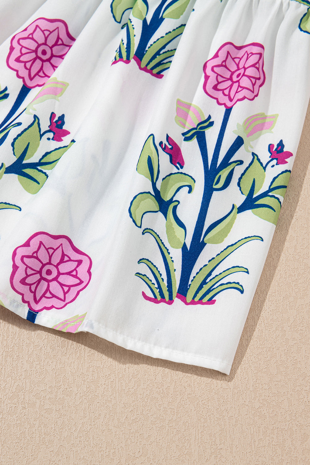 White Floral Puff Short Sleeve V Neck High Waist Maxi Dress 🇨🇳