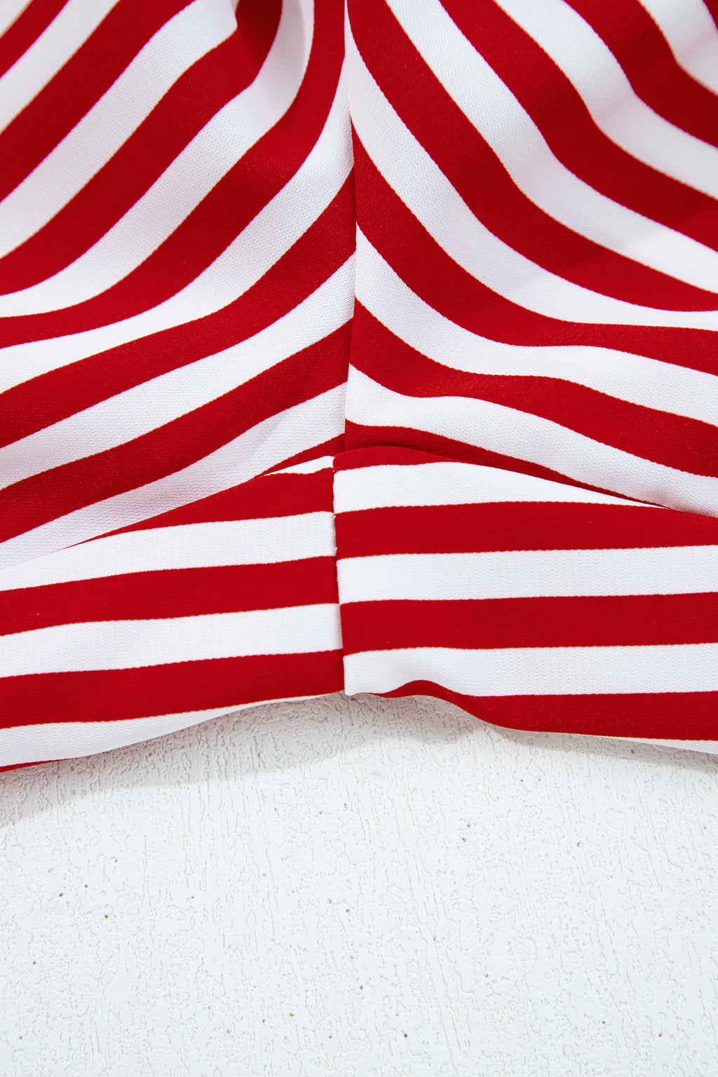 Red Stripe Contrast Velvet Trim Bow Knot Waist 2pcs Pajama Set 🇺🇸