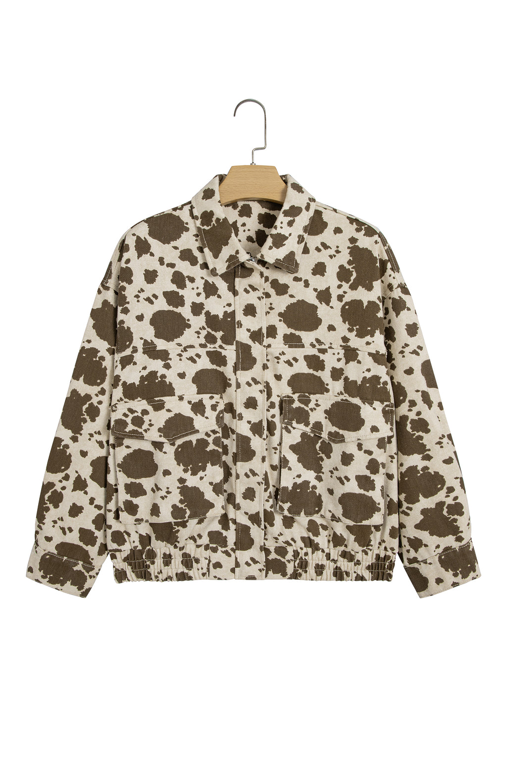 Brown Western Cow Print Cargo Pocket Denim Jacket 🇺🇸