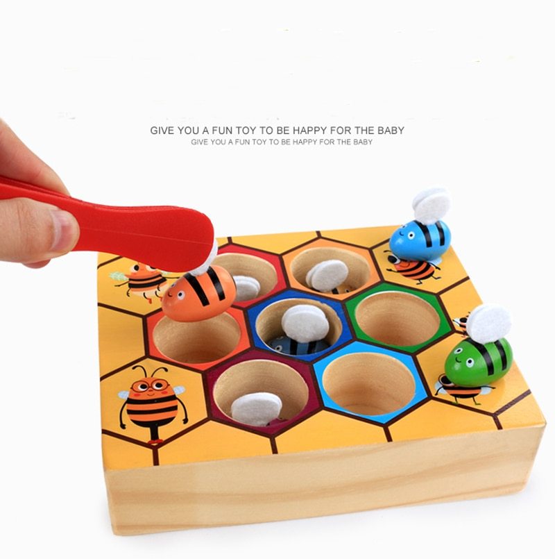 Montessori Educational Industrious Little Bees Kids Wooden Toys for Children Interactive Beehive Game Board Funny Toy Gift 🇨🇳