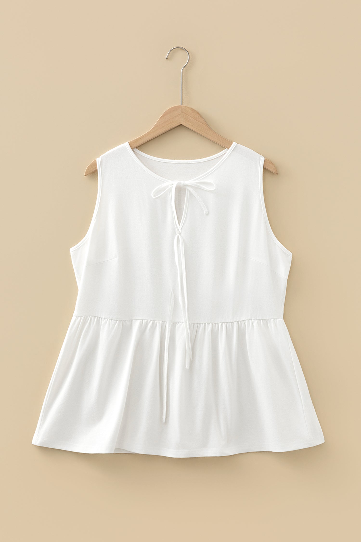 White Plus Size Solid Color Bow Tie Peplum Tank Top 🇺🇸