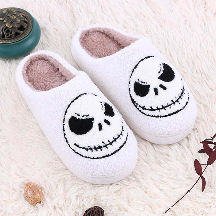 Halloween Skull-smirk Home Slippers Indoor Funny Non-slip House Shoes Winter Warm Bedroom Slippers For Women Men 🇨🇳