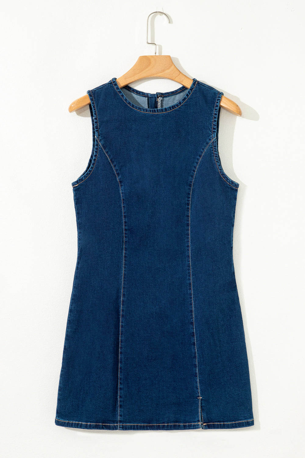 Dirty blue Sleeveless Zipped Bodycon Denim Short Dress 🇨🇳