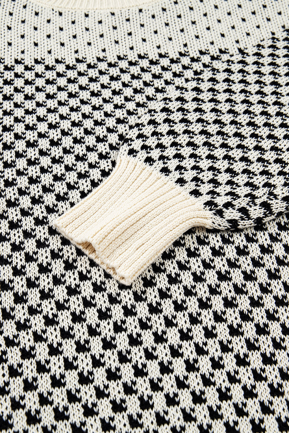 Black Contrast Color Pattern Lantern Sleeve Sweater 🇺🇸