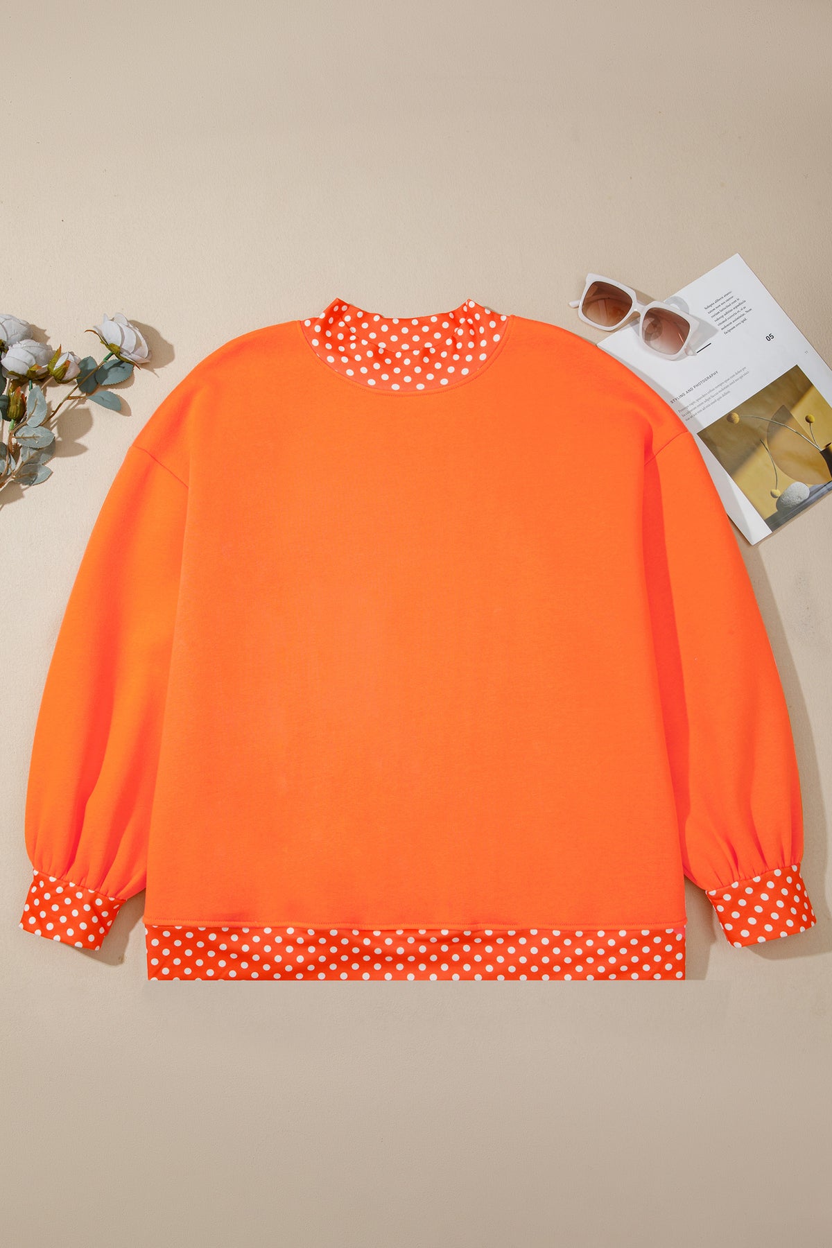 Red Polka Dot Patchwork Round Neck Plus Size Sweatshirt 🇺🇸