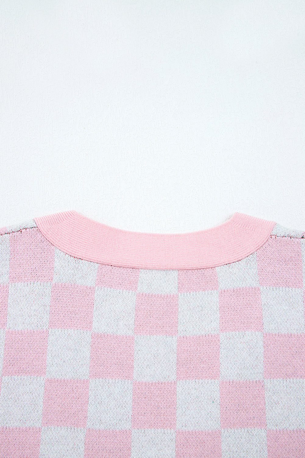 Pink Checkered Christmas Tree Pattern Button V Neck Cardigan Sweater 🇺🇸