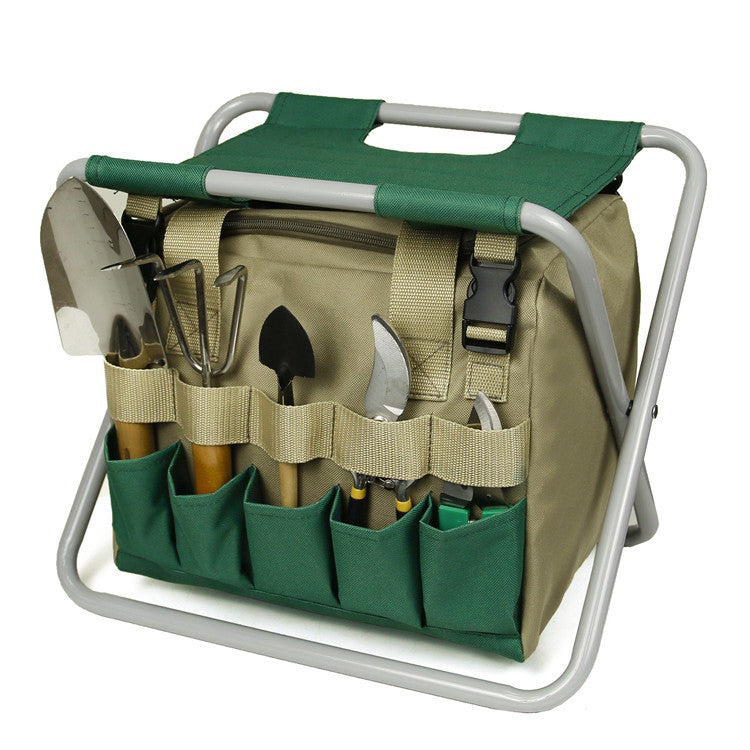 Gardening Stool With Tote Bag Chair Garden Tools Set Organizer, Folding Garden Seat 🇨🇳