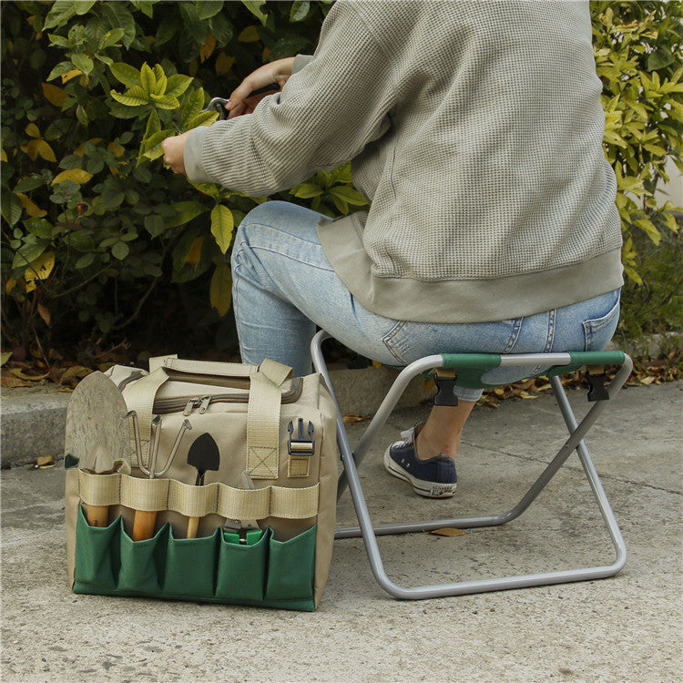Gardening Stool With Tote Bag Chair Garden Tools Set Organizer, Folding Garden Seat 🇨🇳