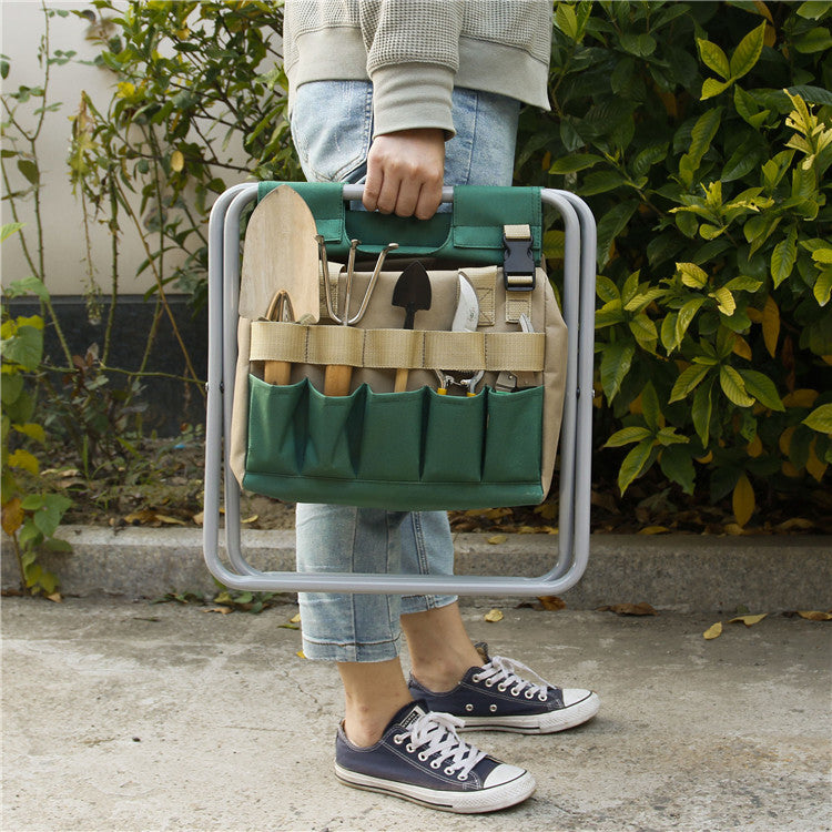Gardening Stool With Tote Bag Chair Garden Tools Set Organizer, Folding Garden Seat 🇨🇳