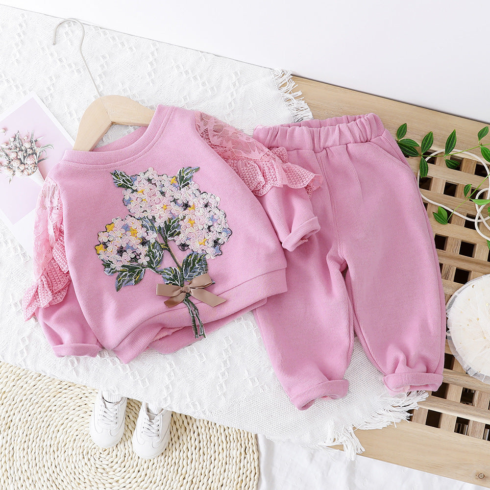 Spring And Autumn Girls' Clothing Baby Embroidered Lace Two Piece Set 🇨🇳