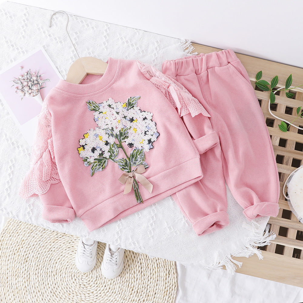 Spring And Autumn Girls' Clothing Baby Embroidered Lace Two Piece Set 🇨🇳