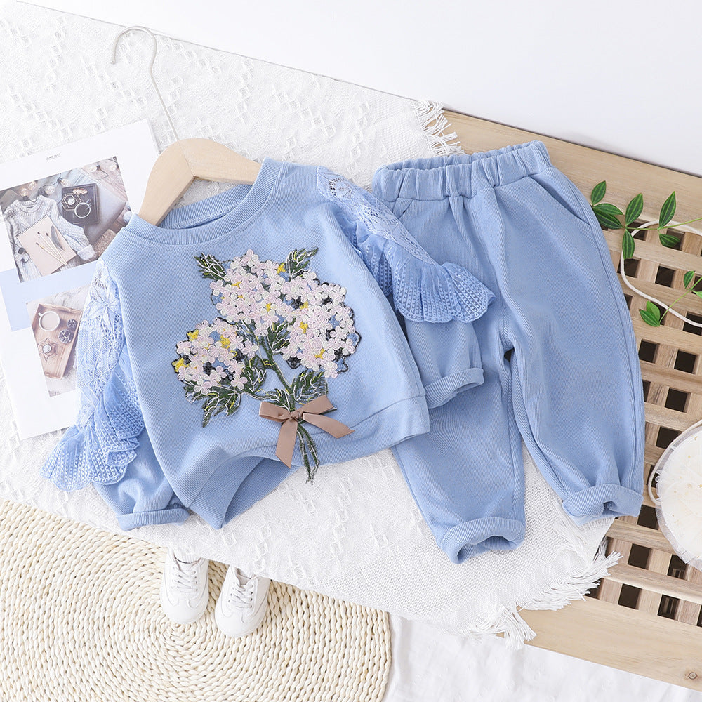Spring And Autumn Girls' Clothing Baby Embroidered Lace Two Piece Set 🇨🇳