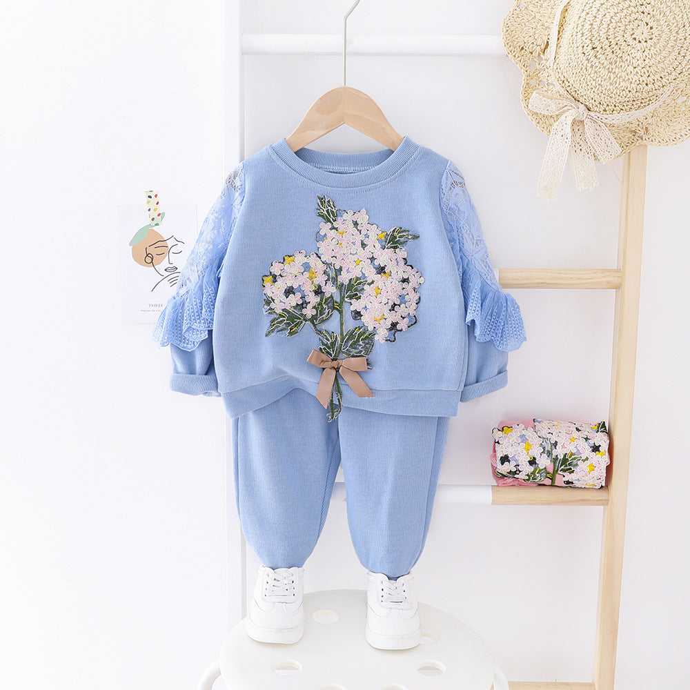 Spring And Autumn Girls' Clothing Baby Embroidered Lace Two Piece Set 🇨🇳