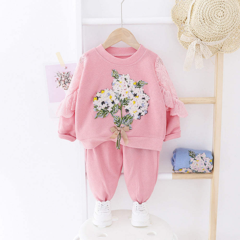 Spring And Autumn Girls' Clothing Baby Embroidered Lace Two Piece Set 🇨🇳