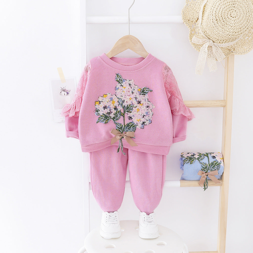 Spring And Autumn Girls' Clothing Baby Embroidered Lace Two Piece Set 🇨🇳