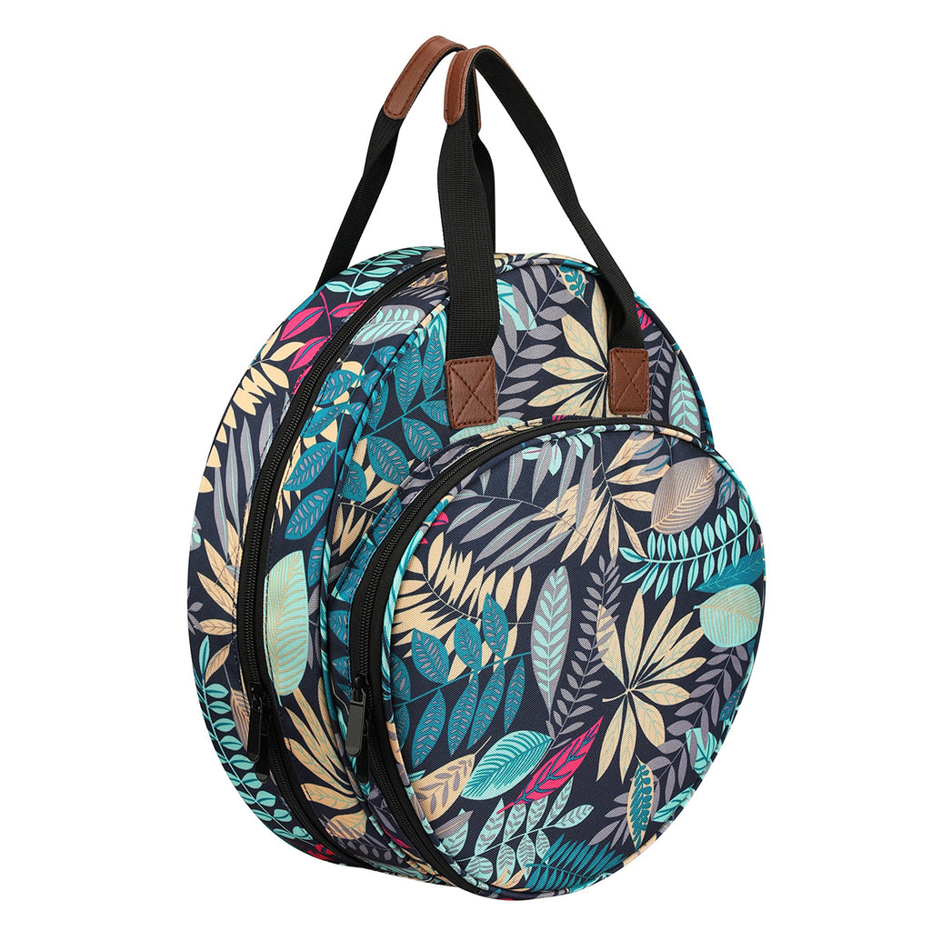 Embroidery Thread Bag with Maple Leaves Round Embroidered Circle Bag Blue Color Knitting Tote Bag Sewing Accessories 🇨🇳