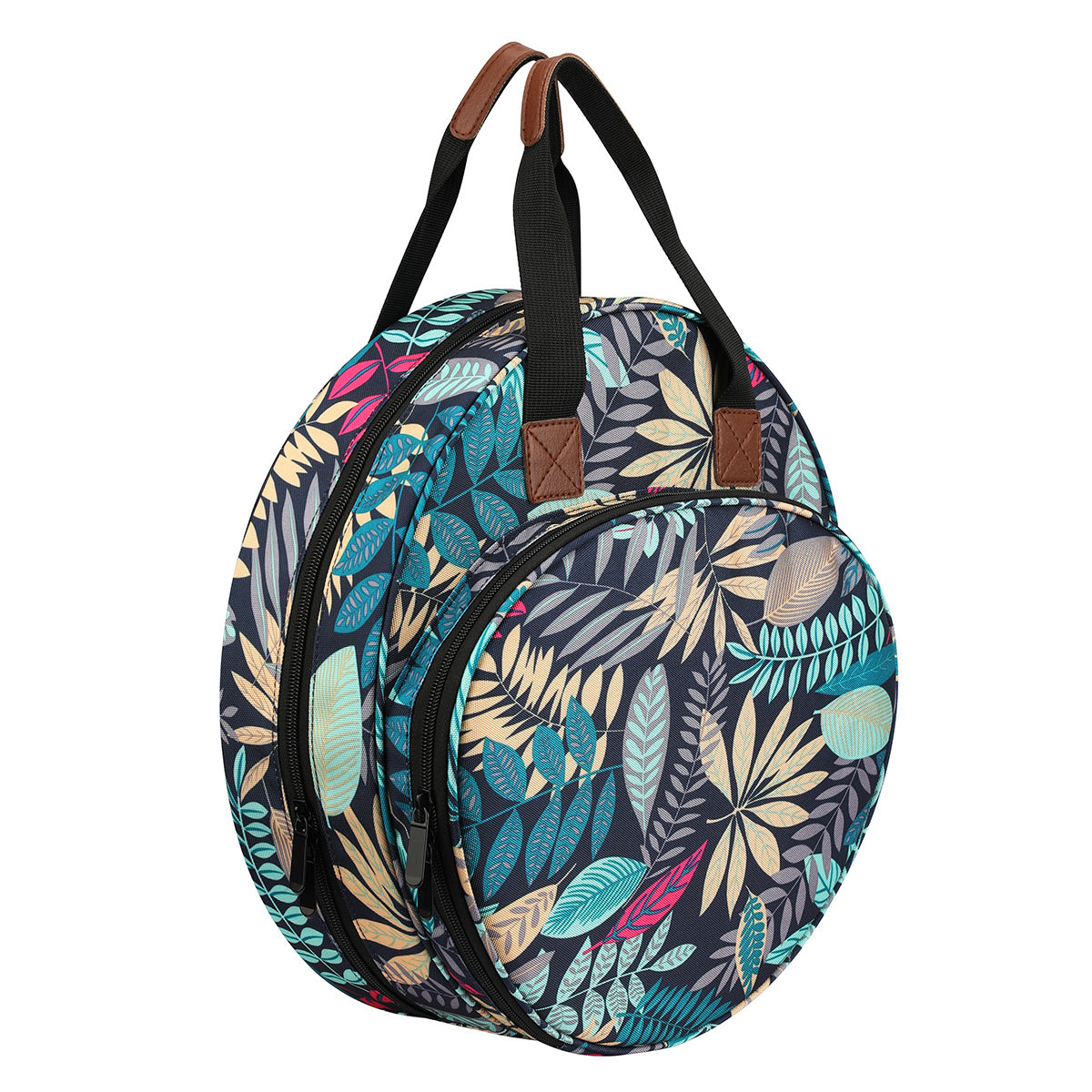 Embroidery Thread Bag with Maple Leaves Round Embroidered Circle Bag Blue Color Knitting Tote Bag Sewing Accessories 🇨🇳