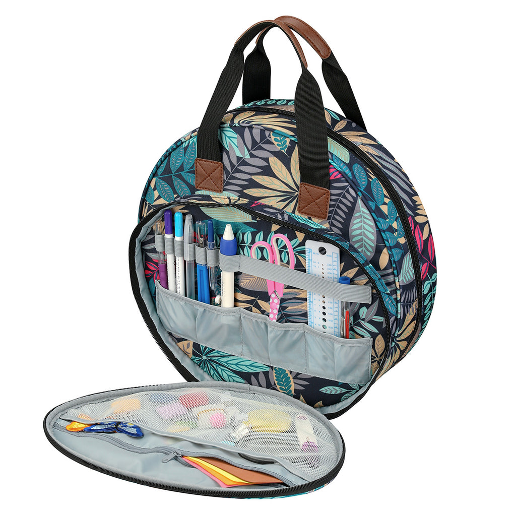Embroidery Thread Bag with Maple Leaves Round Embroidered Circle Bag Blue Color Knitting Tote Bag Sewing Accessories 🇨🇳