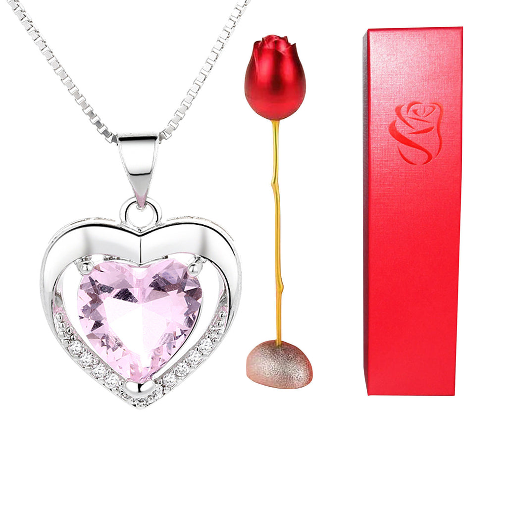 Heart Shaped Blue Purple Crystal Diamond Pendant Rose Head Necklace 🇨🇳