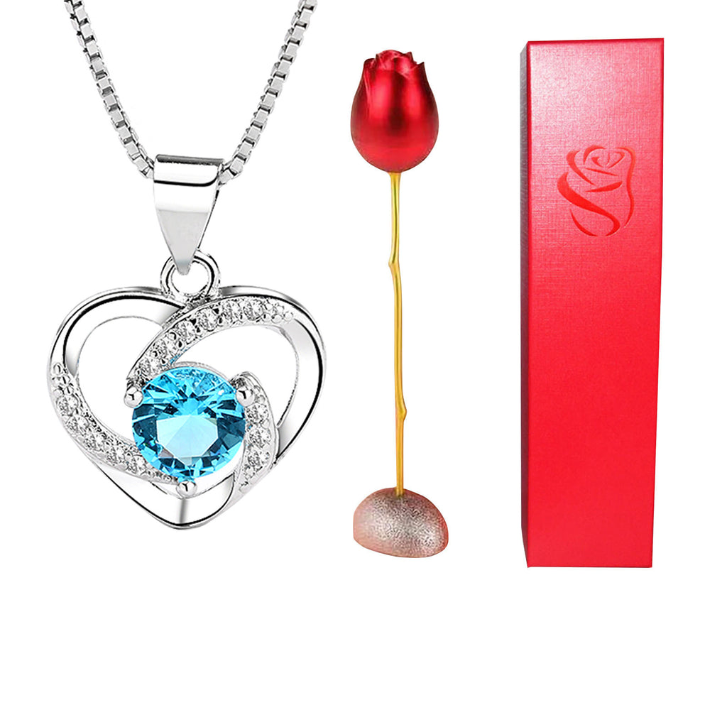 Heart Shaped Blue Purple Crystal Diamond Pendant Rose Head Necklace 🇨🇳