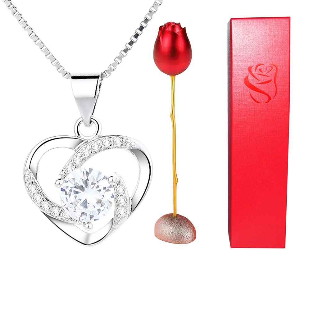 Heart Shaped Blue Purple Crystal Diamond Pendant Rose Head Necklace 🇨🇳
