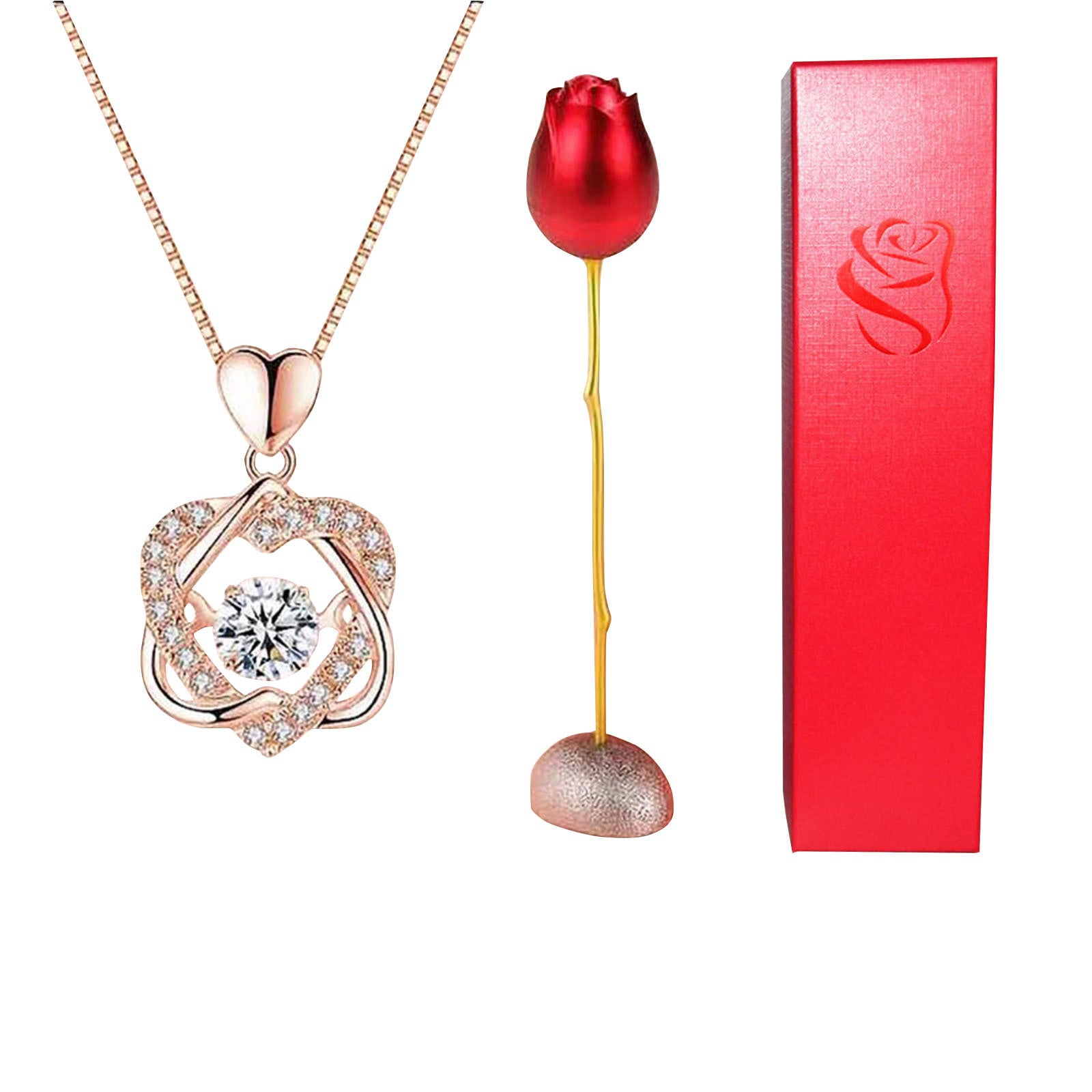 Heart Shaped Blue Purple Crystal Diamond Pendant Rose Head Necklace 🇨🇳