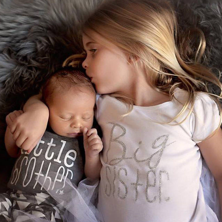 Sisters And Brothers English Printed Kids Short Sleeve 🇨🇳