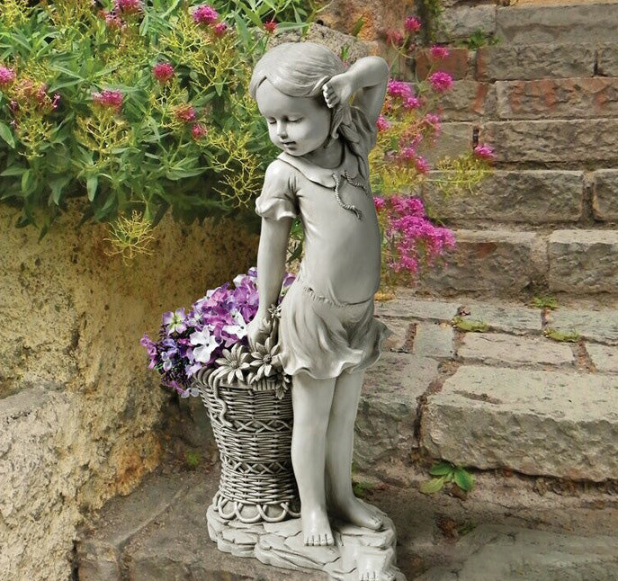 Lawn-Ornament Planter-Basket Statue-Sculpture Figurine Yard Decor Flower-Girl Garden 🇨🇳