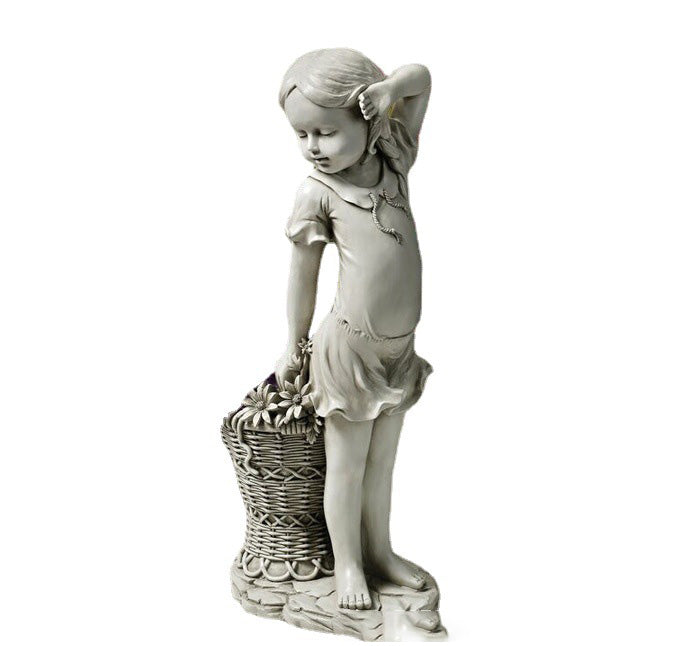 Lawn-Ornament Planter-Basket Statue-Sculpture Figurine Yard Decor Flower-Girl Garden 🇨🇳