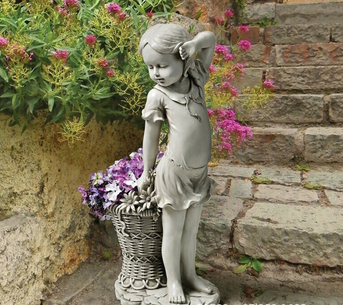 Lawn-Ornament Planter-Basket Statue-Sculpture Figurine Yard Decor Flower-Girl Garden 🇨🇳