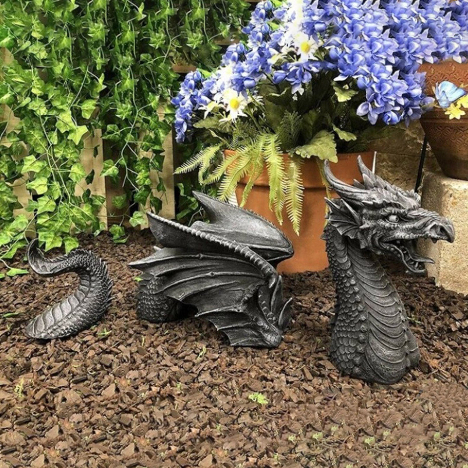 Large Dragon Gothic Garden Decor Statue Castle Moat Lawn Statue Garden Sculptures & Statues Funny Yard Garden Outdoor Figurine 🇨🇳