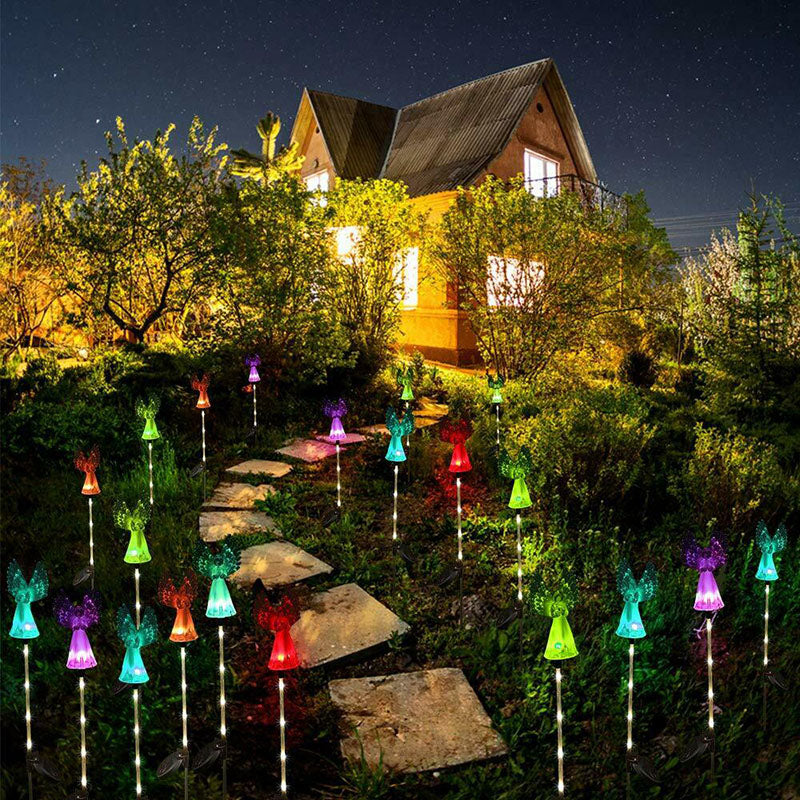 Colorful Color Changing Solar Angel Lights Outdoor Garden Courtyard Path Decorative Light Wings Wings Souvenir Decoration 🇨🇳