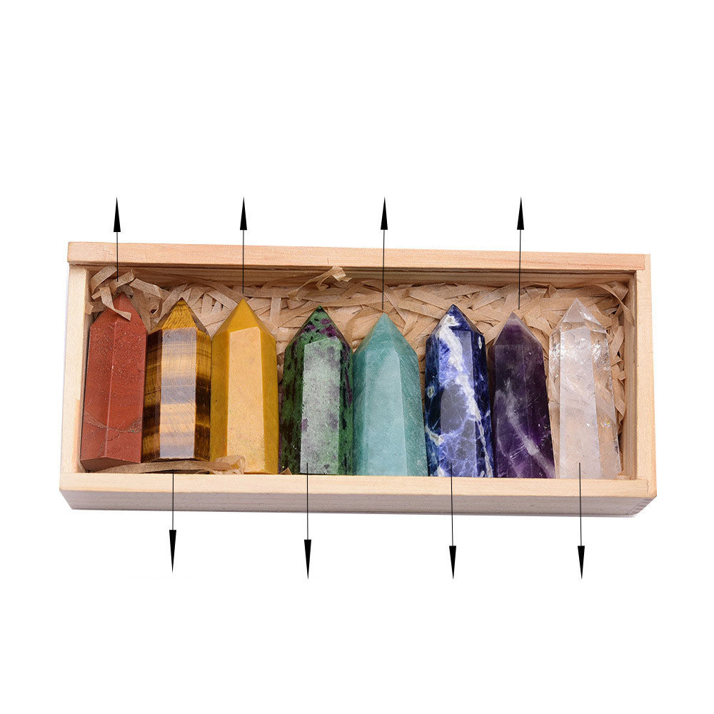 Donghai Natural Crystal Single Pointed Column Set White Crystal  Crystal Eight-Color Wooden Box 🇨🇳