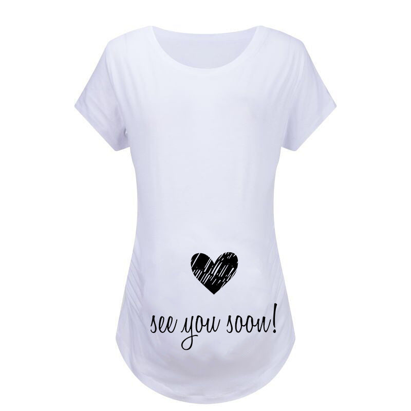 Women T-Shirts Slim Maternity Funny Letter Tops O-Neck Pregnancy Women 🇨🇳