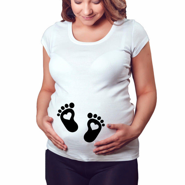 Women T-Shirts Slim Maternity Funny Letter Tops O-Neck Pregnancy Women 🇨🇳