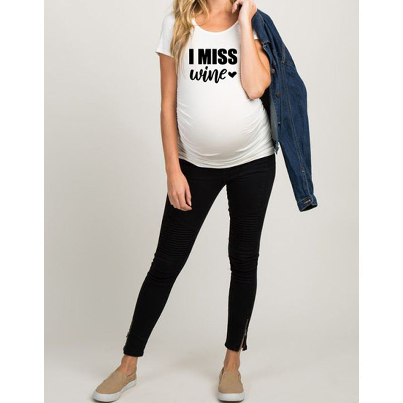 Women T-Shirts Slim Maternity Funny Letter Tops O-Neck Pregnancy Women 🇨🇳