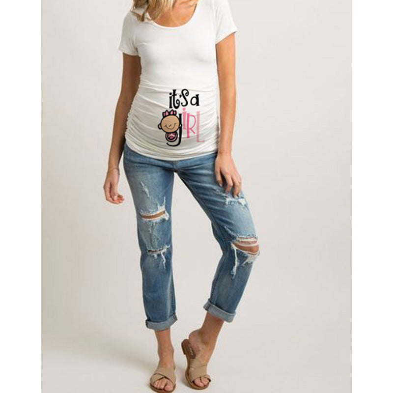 Women T-Shirts Slim Maternity Funny Letter Tops O-Neck Pregnancy Women 🇨🇳