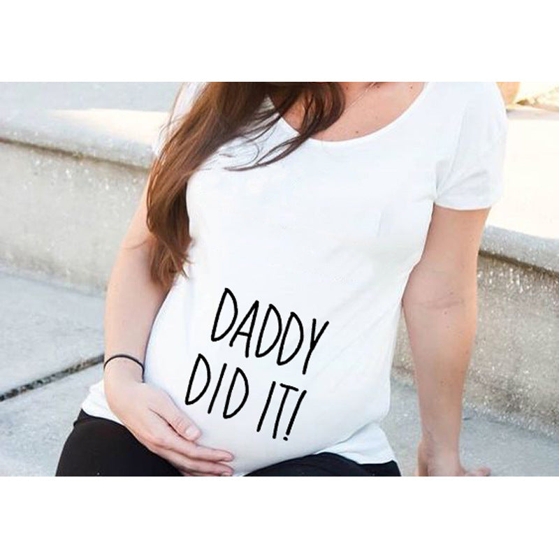 Women T-Shirts Slim Maternity Funny Letter Tops O-Neck Pregnancy Women 🇨🇳