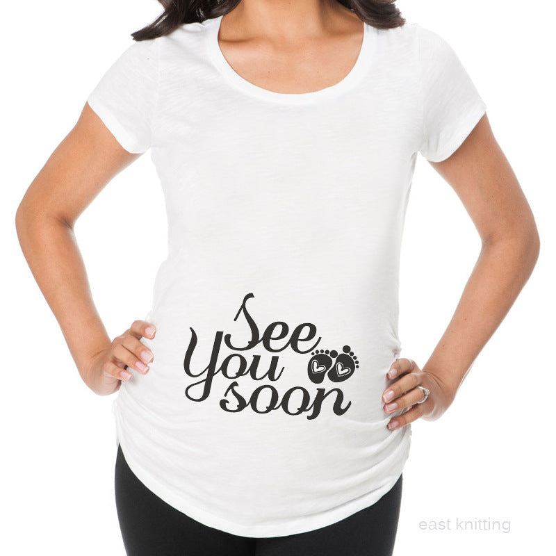 Women T-Shirts Slim Maternity Funny Letter Tops O-Neck Pregnancy Women 🇨🇳