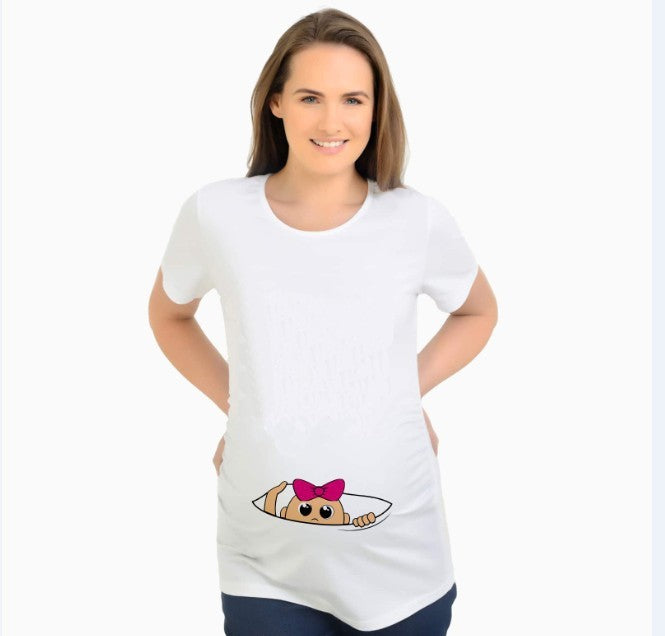 Women T-Shirts Slim Maternity Funny Letter Tops O-Neck Pregnancy Women 🇨🇳