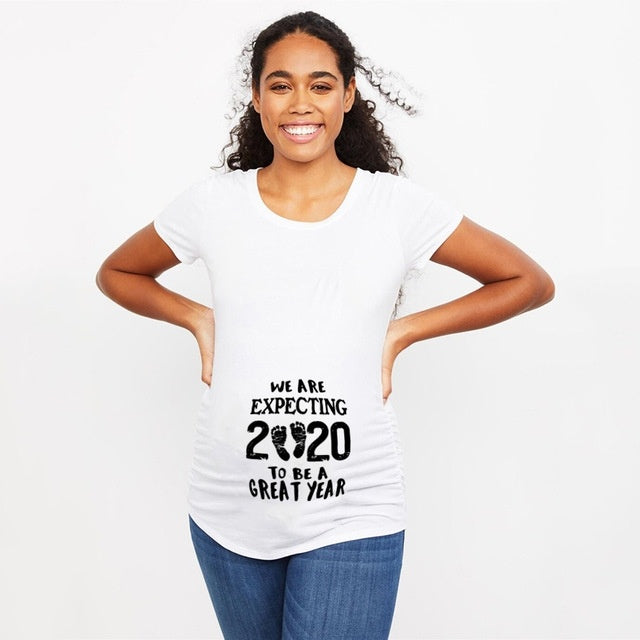 Women T-Shirts Slim Maternity Funny Letter Tops O-Neck Pregnancy Women 🇨🇳