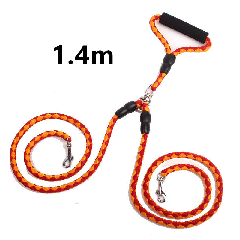 Double-Ended Traction Rope For Walking The Dog Hand-Double-Ended Traction Rope One Plus Two Leash Collar Pet Supplies Dog Collar 🇨🇳