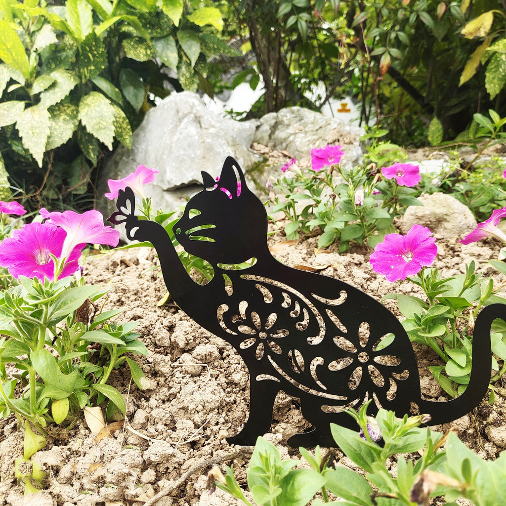 Metal Paint Decoration Creative Garden Iron Art Landscape Decoration Garden Plug-In Hollow Cat Decoration 🇨🇳