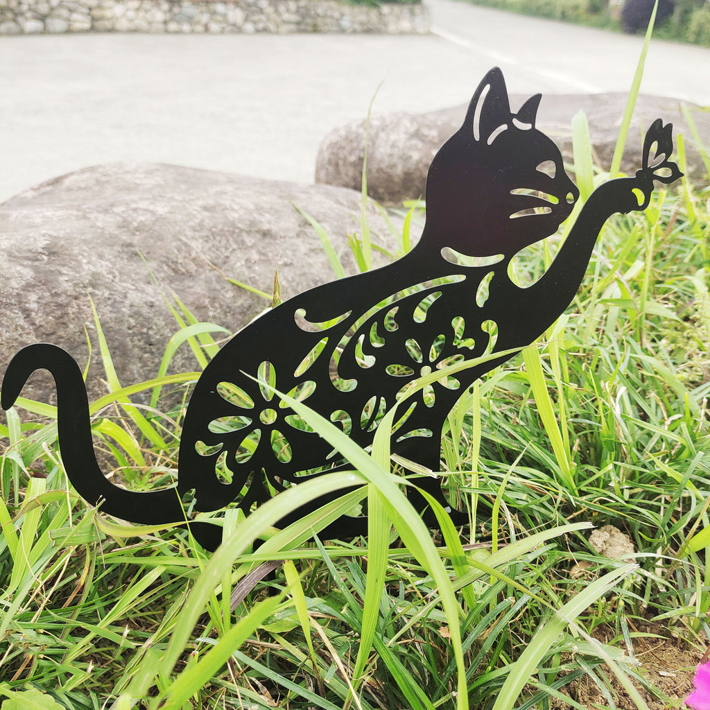 Metal Paint Decoration Creative Garden Iron Art Landscape Decoration Garden Plug-In Hollow Cat Decoration 🇨🇳
