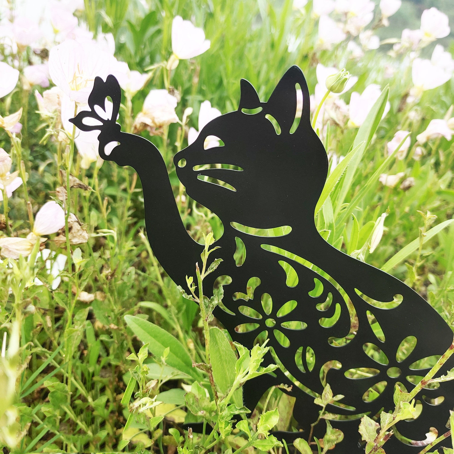 Metal Paint Decoration Creative Garden Iron Art Landscape Decoration Garden Plug-In Hollow Cat Decoration 🇨🇳