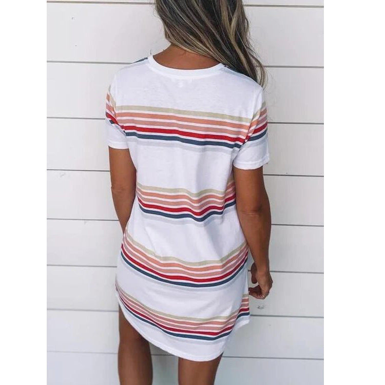 Summer Color Striped Round Neck Dress 🇨🇳
