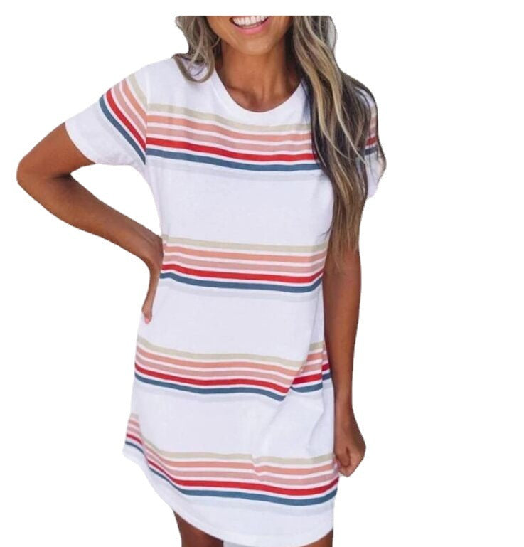 Summer Color Striped Round Neck Dress 🇨🇳