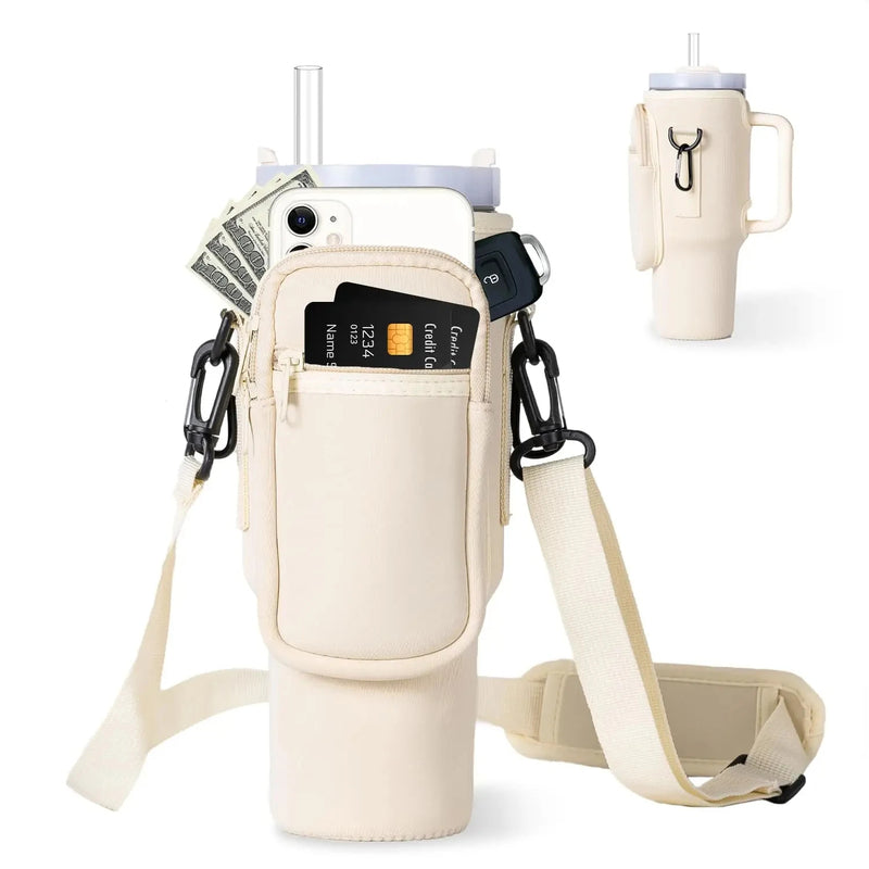 Water Bottle Carrier Bag with Phone Pocket for Stanley 40oz Tumbler with Handle Neoprene Water Bottle Holder Pouch 🇨🇳