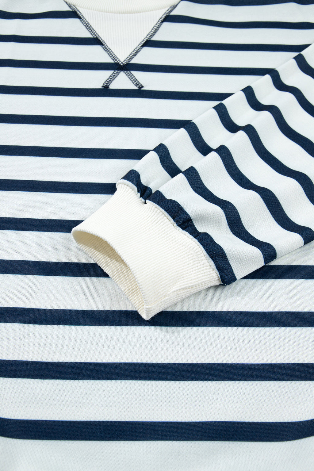 Blue Stripe Striped Ribbed Cuff Collar Pocket Loose Pant Set 🇺🇸